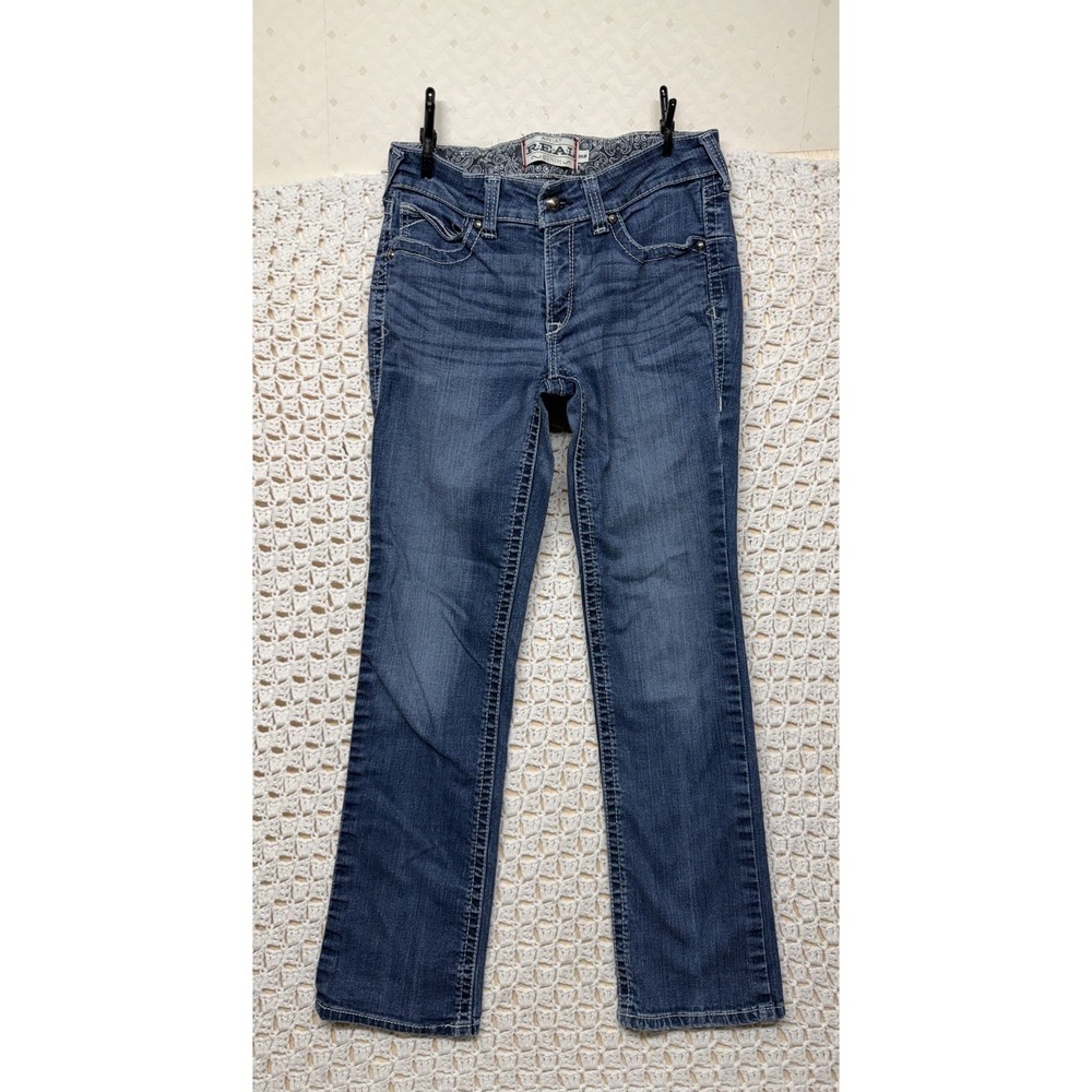 Ariat Real Jeans Women 30R W30 L30 Blue Denim Straight Western Embroidery